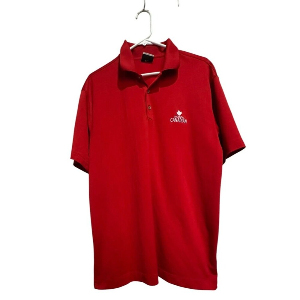 Nike Golf Dri Fit Molson Canadian Red Polo Shirt XL Embroidered Pullover Button